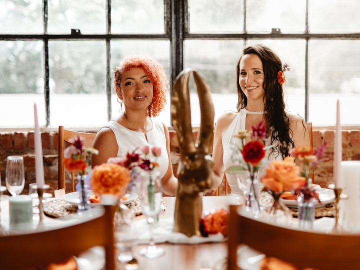 Colorful wedding shoot at Tenth Ward Distilling Company in Frederick, MD