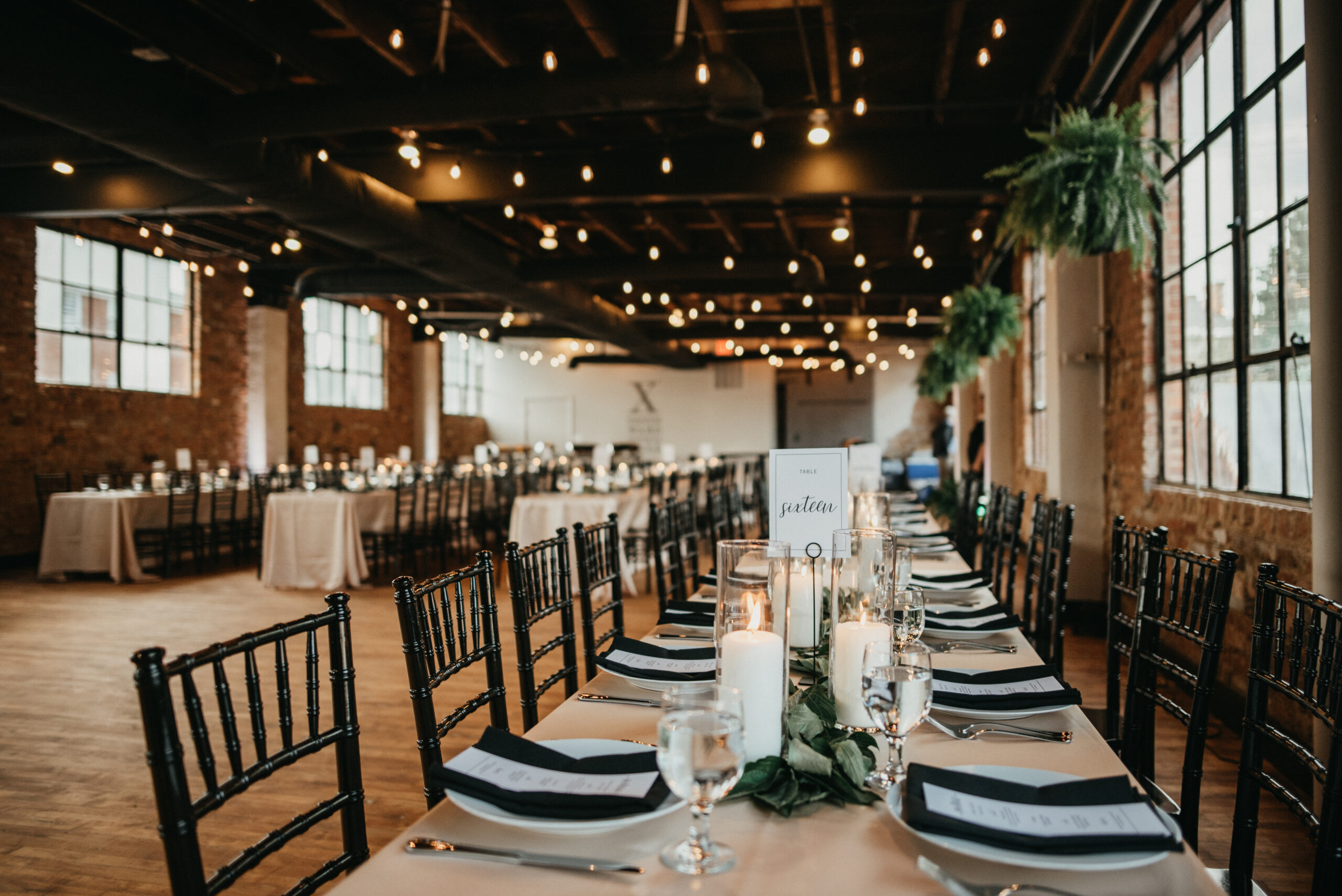 Classic table decor at Tenth Ward wedding venue rental space