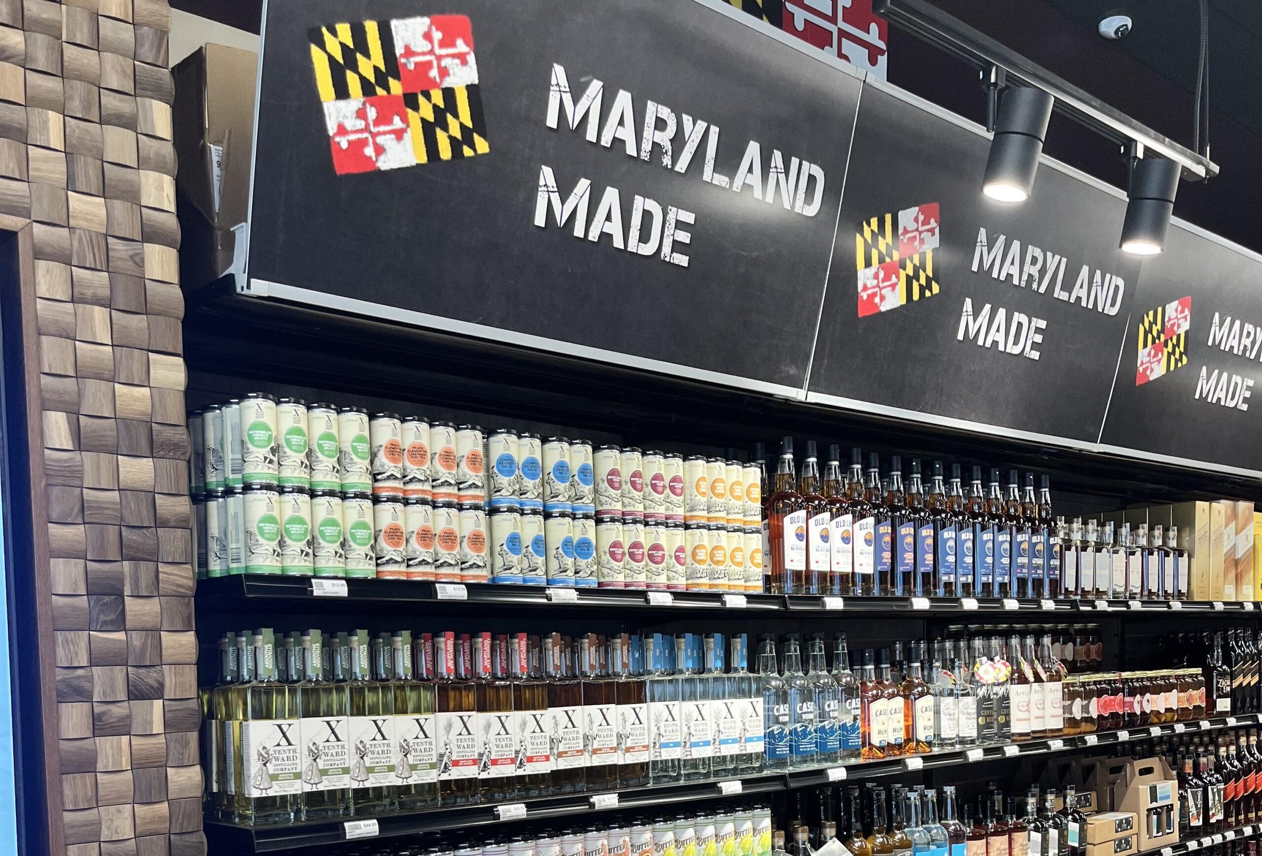 Maryland made spirits and canned cocktails at liquor store