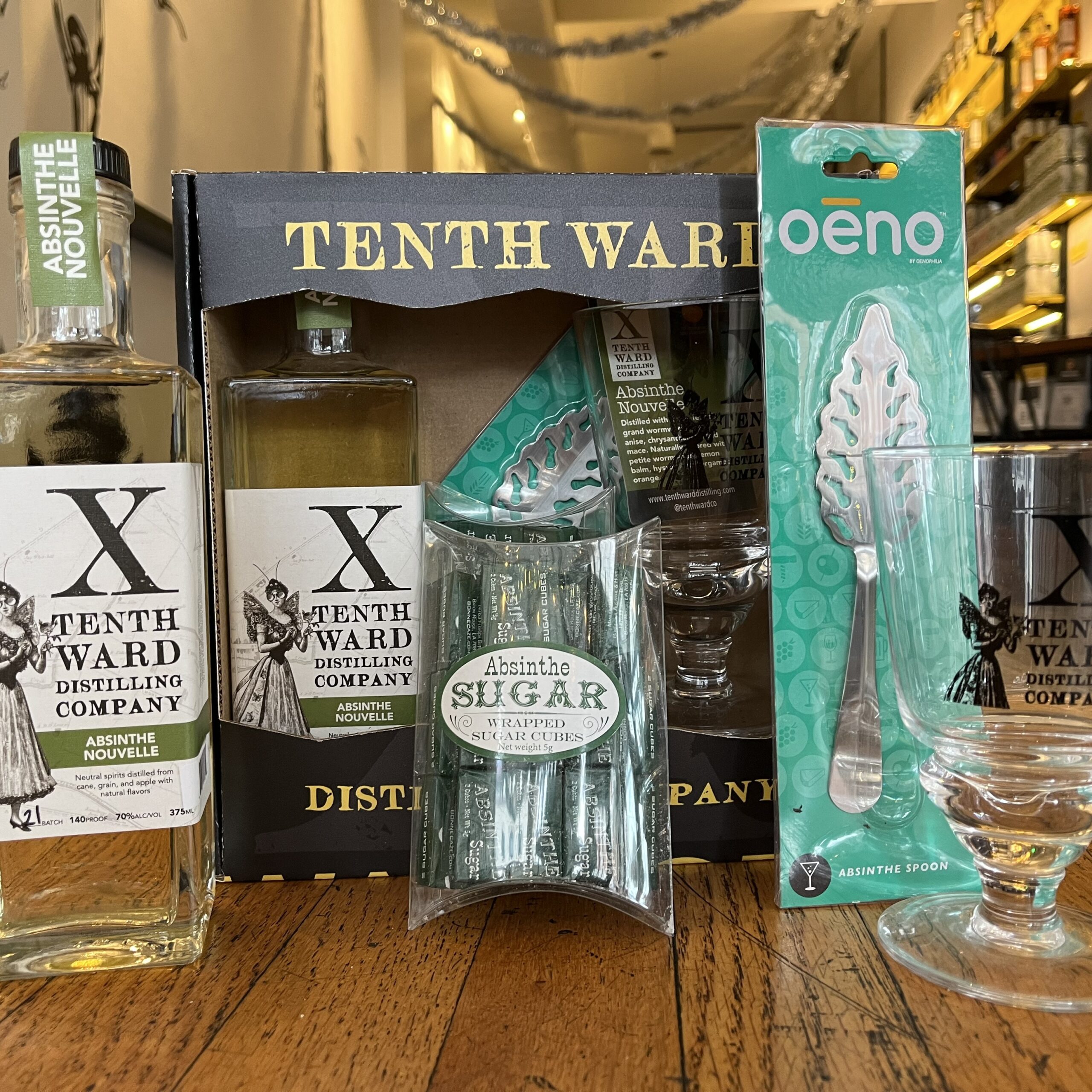 Tenth Ward Absinthe Nouvelle kit with sugar cubes, goblet and absinthe spoon